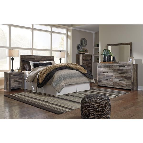 HEADBOARD DRESSER MIRROR 2 NIGHTSTANDS GRAY