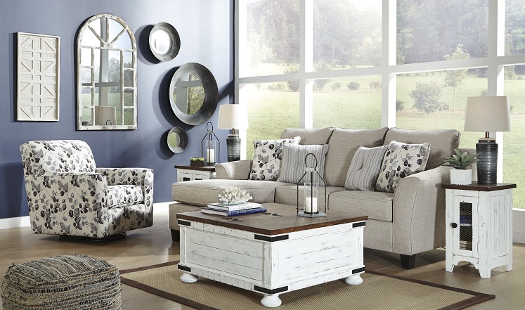 Ashley Abney Sofa Chaise and Swivel Accent Chair